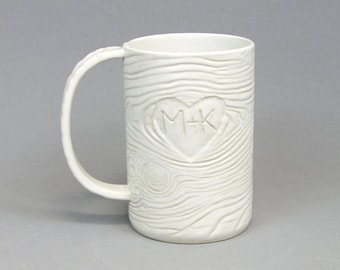 Personalized Heart Initials Faux Bois Mug - Made to Order