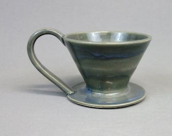Handmade Ceramic Pour Over Coffee Cone In Glossy Gray Maker Single Cup Brewer Mug With Handle Handmade Ceramic Pour Over Coffee Cone In Glossy Gray Maker Single Cup Brewer Mug With Handle