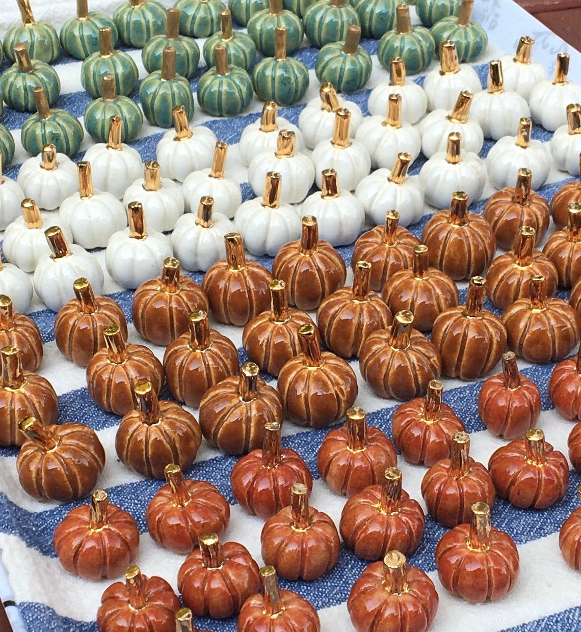 Mini Ceramic Pumpkins Set of 4 in Assorted Colors With Gold Etsy