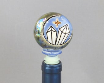 Moon Crystals Ceramic Bottle Stopper - Decorative Wine Gift, Wine Lover, Bottle Topper