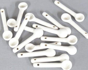 Tiny Ceramic Spoon -  glossy white handmade pottery spoon: for salt, spices