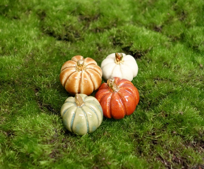 Mini Ceramic Pumpkins Set of 4 in Assorted Colors With Gold Etsy