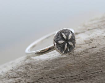 Sterling silver Sand Dollar ring - simple beach jewelry - sea life ring - Sizes 5- 10  - Gift for her - Beach Lover