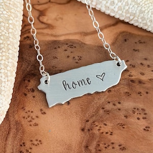 Puerto Rico Necklace - Hand stamped Home necklace - Pewter charm with Sterling silver chain - Heart design - custom image 1