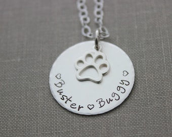 Pet Mom Necklace - Sterling Silver - Personalized with Names of Dogs - Personalized Disk - Animal lover jewelry - memorial gift idea