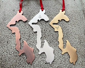 Whidbey Island Ornament - Christmas Tree Ornament - Silver Aluminum, bronze or Rustic Copper - Hometown - Washington