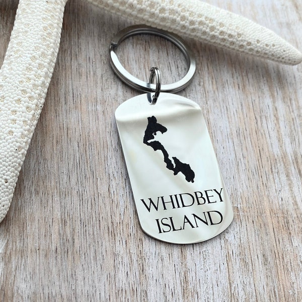 Whidbey Island dog tag Keychain - Stainless steel engraved Whidbey Key Chain - Gift for Him - Hometown - Washington State