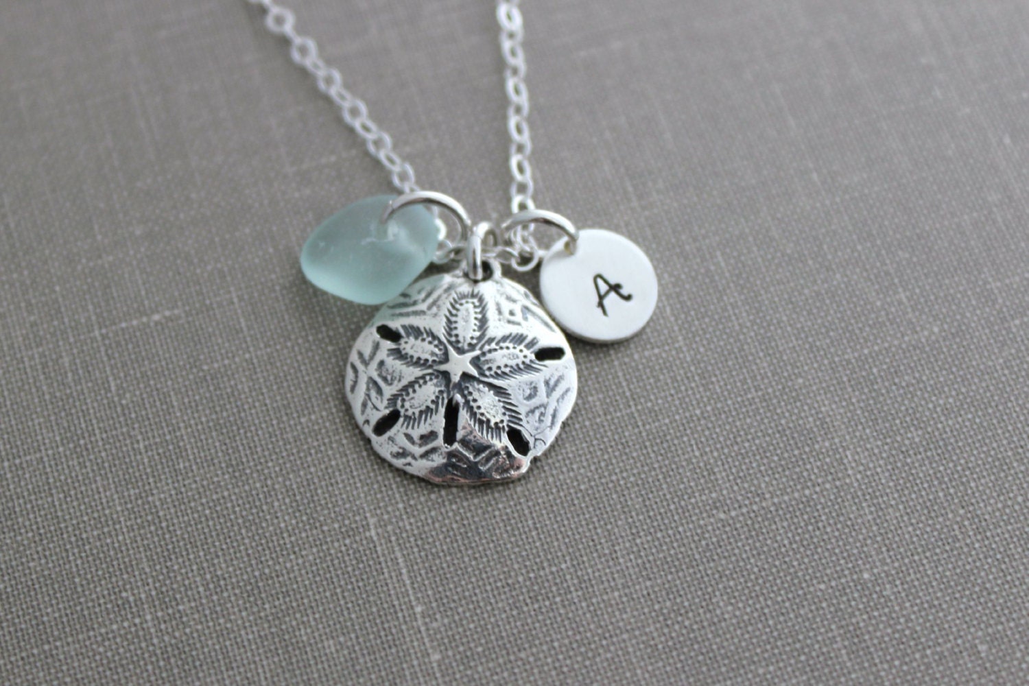 Personalized Charm Necklace With Large Sterling Silver Sand Etsy