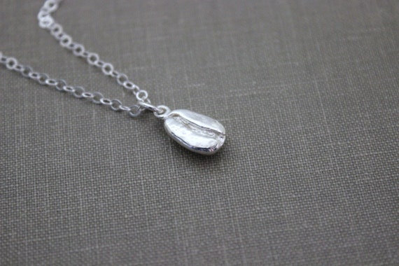 Tiny Solid Sterling Silver Coffee Bean Necklace - Espresso Bean