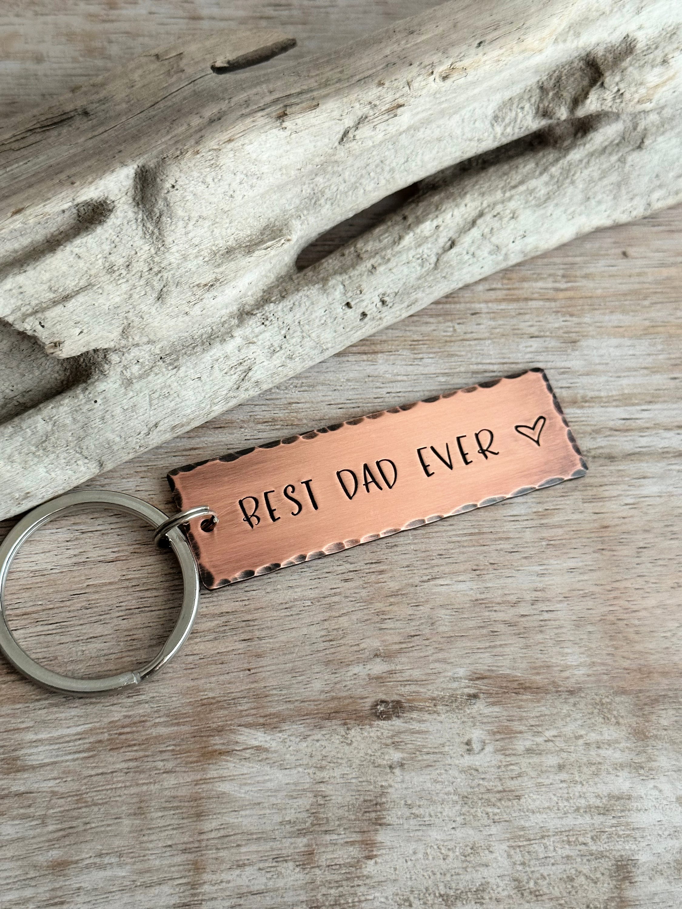 Dad Key Rings Metal Best Dad Ever, Copper Hand Stamped Key Chain, Long Rectangle, Gift for ...