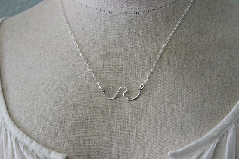 Wave Necklace sterling silver wire wave pendant sideways horizontal necklace Beach Jewelry Ocean necklace gift for her image 4