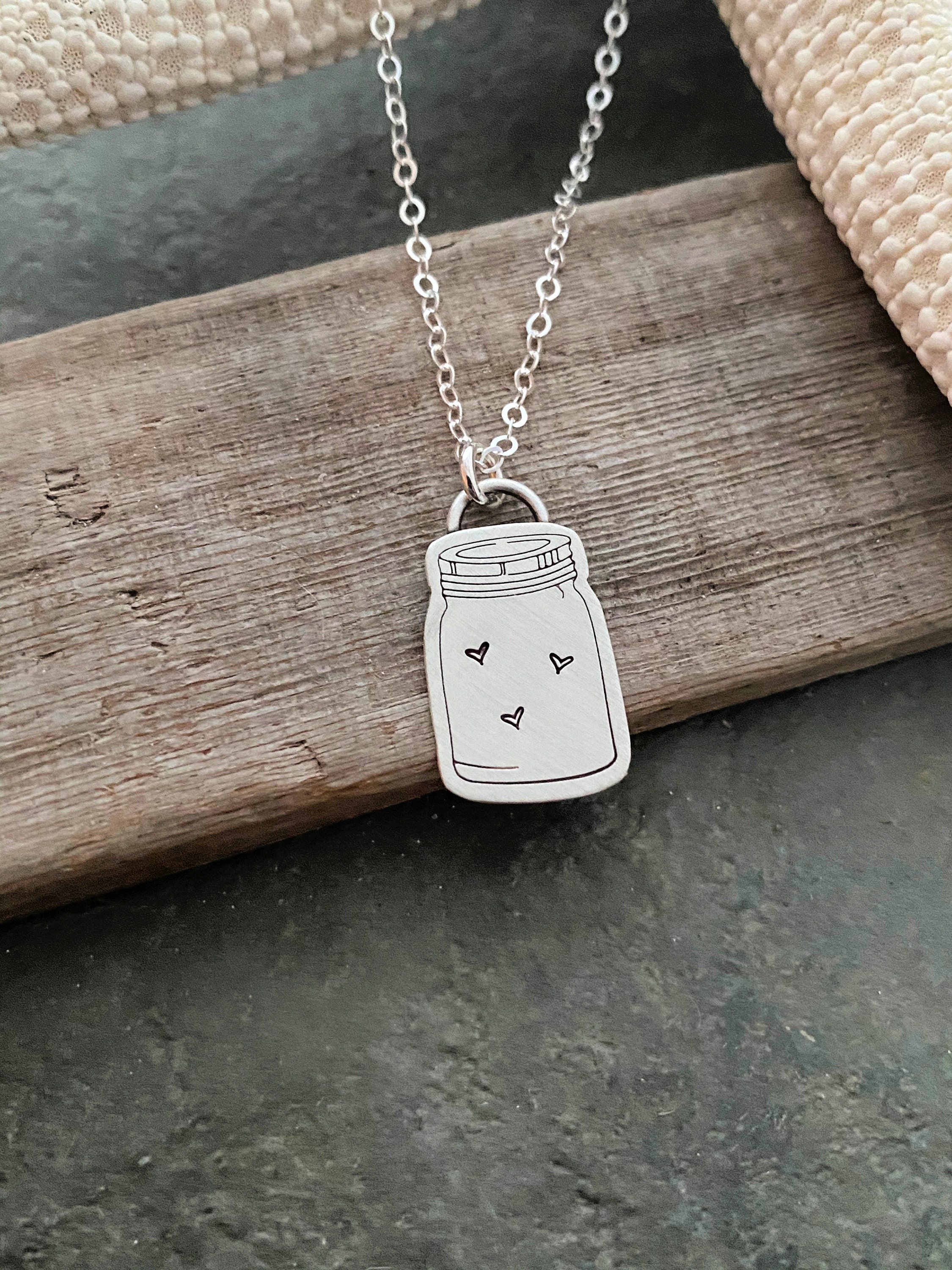Sterling Silver Mason Jar Necklace Jar Full of Hearts Etsy