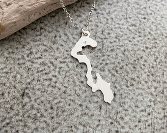 Whidbey Island silhouette Necklace -  Washington State 925 sterling silver - Heart design over your city / location - Hometown jewelry