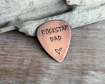 Rockstar dad , Rustic Guitar Pick, Hand Stamped Copper Guitar Pick, Playable, Father's Day Gift 24 gauge, Gift for Boyfriend, Dad, Husband