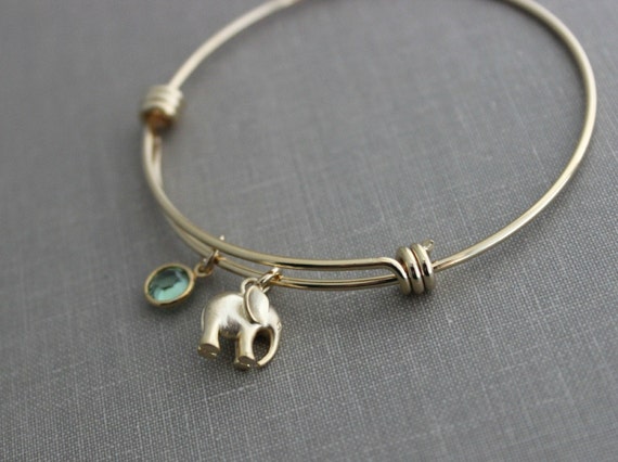 Lucky Gold elephant bracelet gold plated adjustable bangle bracelet with elephant charm crystal birthstone Outdoor girl jewelry Etsy
