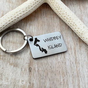 Whidbey Island Keychain - Stainless steel engraved Whidbey Key Chain - Gift for friend - Hometown - Washington State - small rectangle