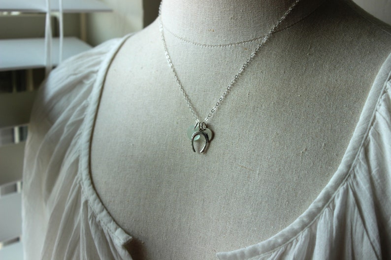 Sterling silver horseshoe - Personalized Charm Necklace with Genuine Sea glass and mini Initial Charm Made to Order Wedding Bridesmaid Gift image 3