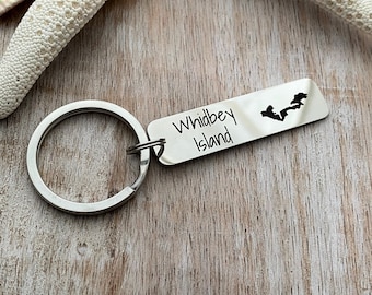 Whidbey Island Keychain - Stainless steel engraved Whidbey Bar Key Chain - Gift for Him - Hometown - Washington State