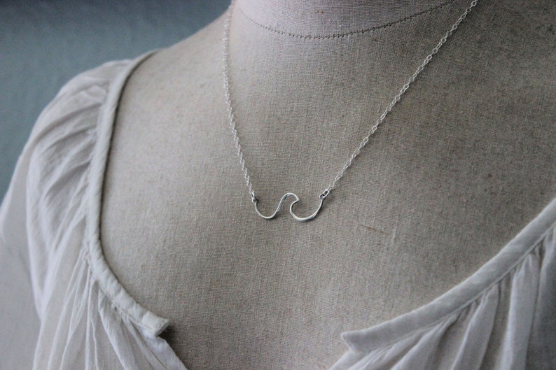 Wave Necklace sterling silver wire wave pendant sideways horizontal necklace Beach Jewelry Ocean necklace gift for her image 3