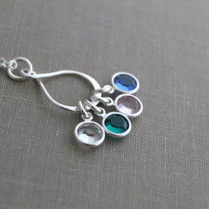 Family Eternity Circle Necklace, Sterling Silver Infinity Necklace,  Crystal Birthstone Necklace, Grandma Christmas gift for mom
