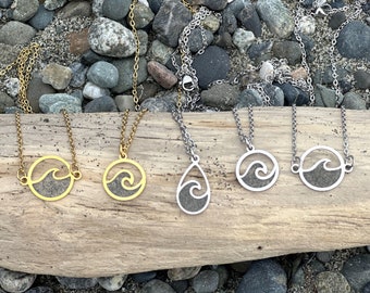 Whidbey Island beach sand necklace, stainless steel wave necklace with beach sand, Washington State, Home necklace, Beach jewelry, wave gift