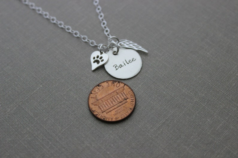 Pet Name Memorial Necklace Sterling Silver Angel Wing Dog Paw Heart ...