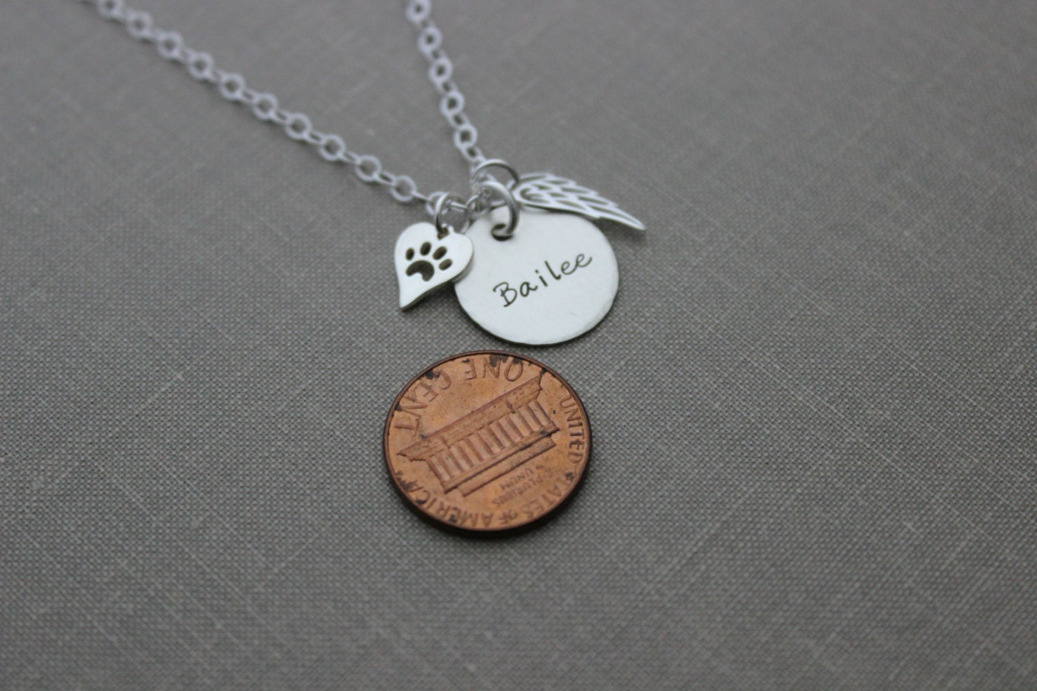 Pet Name Memorial Necklace Sterling Silver Angel Wing Dog Paw Heart ...