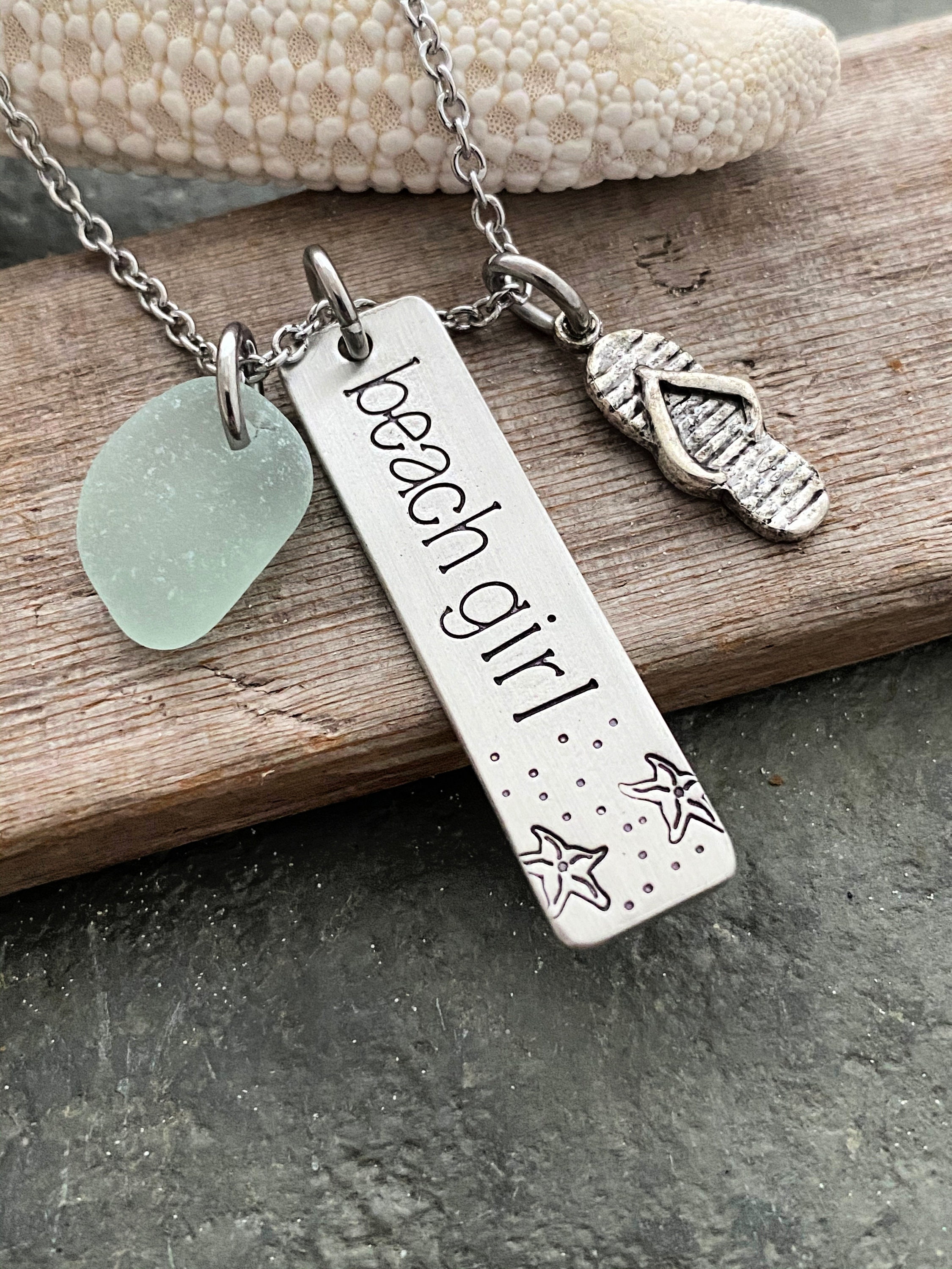 Beach Girl Necklace - Starfish Charm Necklace - Genuine Sea Glass ...