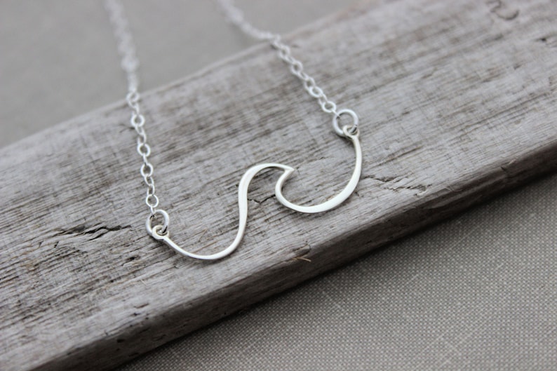 Wave Necklace sterling silver wire wave pendant sideways horizontal necklace Beach Jewelry Ocean necklace gift for her image 1