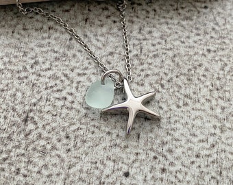 Starfish Cremation Urn Pendant - Stainless Steel with Genuine Sea Glass  Personalized beach memorial Charm Memorial for Beach Lover Sea Star