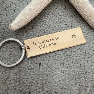 it matters to this one, the starfish story, Copper Hand Stamped Keychain, Long Rectangle, Antiqued rustic style, Teacher gift idea image 3