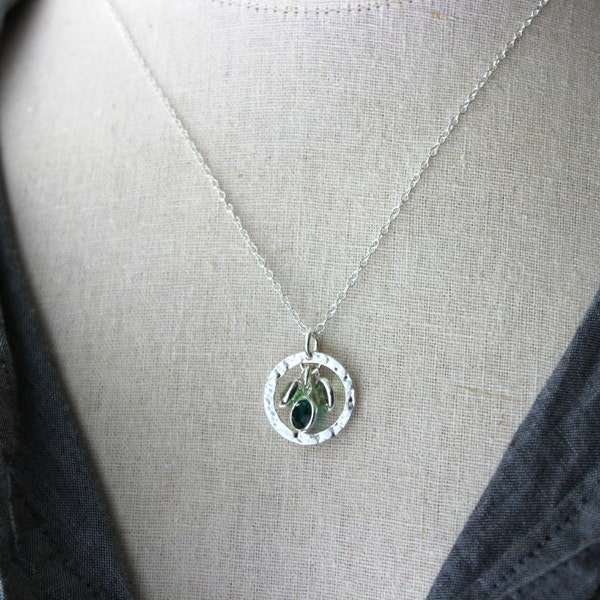 Sterling silver Family Circle Necklace Childrens Birthstones Hammered Washer Necklace,  Crystal Birthstones Mother’s Day Gift