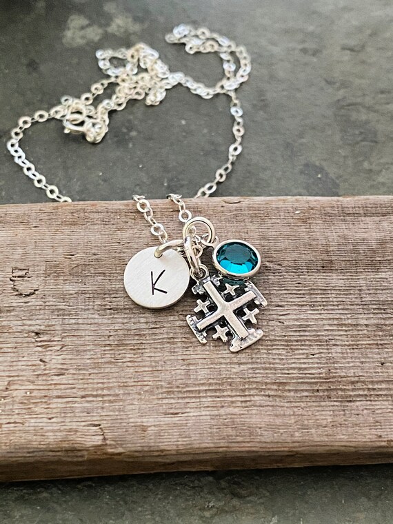 Cross Necklace with Birthstone Charm Sterling Silver Cross Necklace with Birthstone Charm Sterling Silver