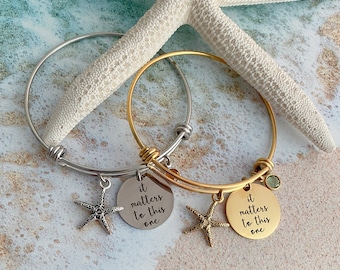 stainless steel starfish bracelet - it matters to this one the starfish story  Teacher gift idea from student with birthstone silver or gold