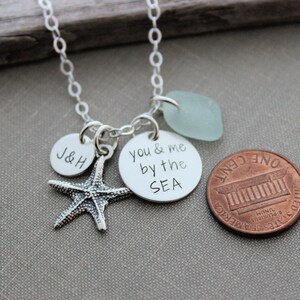 you & me by the SEA sterling silver charm beach necklace genuine sea glass charm of choice personalized initials gift for her image 4