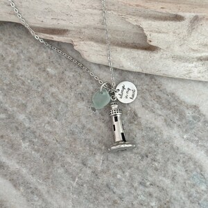 Lighthouse Urn Pendant - Beach Memorial - Stainless Steel with Genuine Sea Glass - always in my heart - Personalized beach urn locket image 4