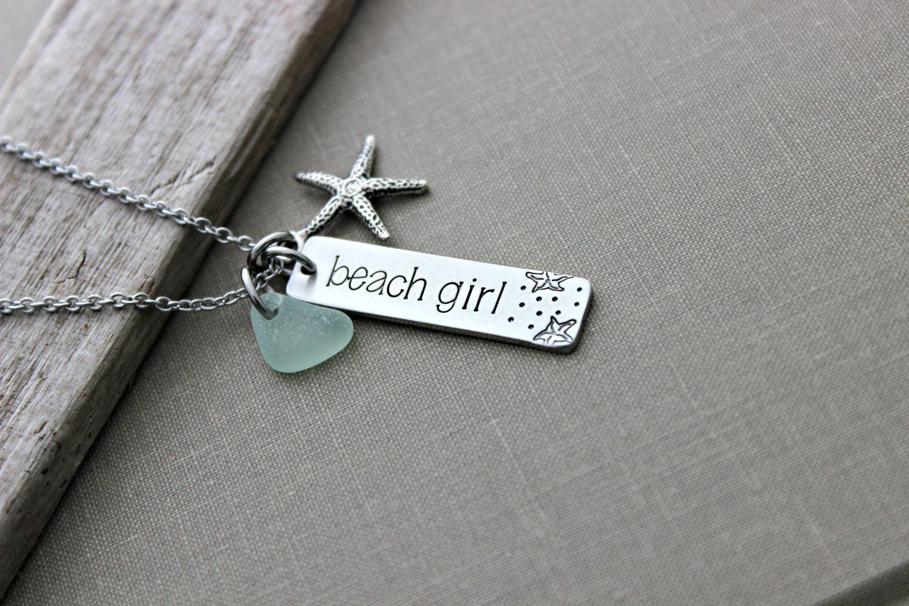 Beach Girl Necklace - Starfish Charm Necklace - Genuine Sea Glass ...