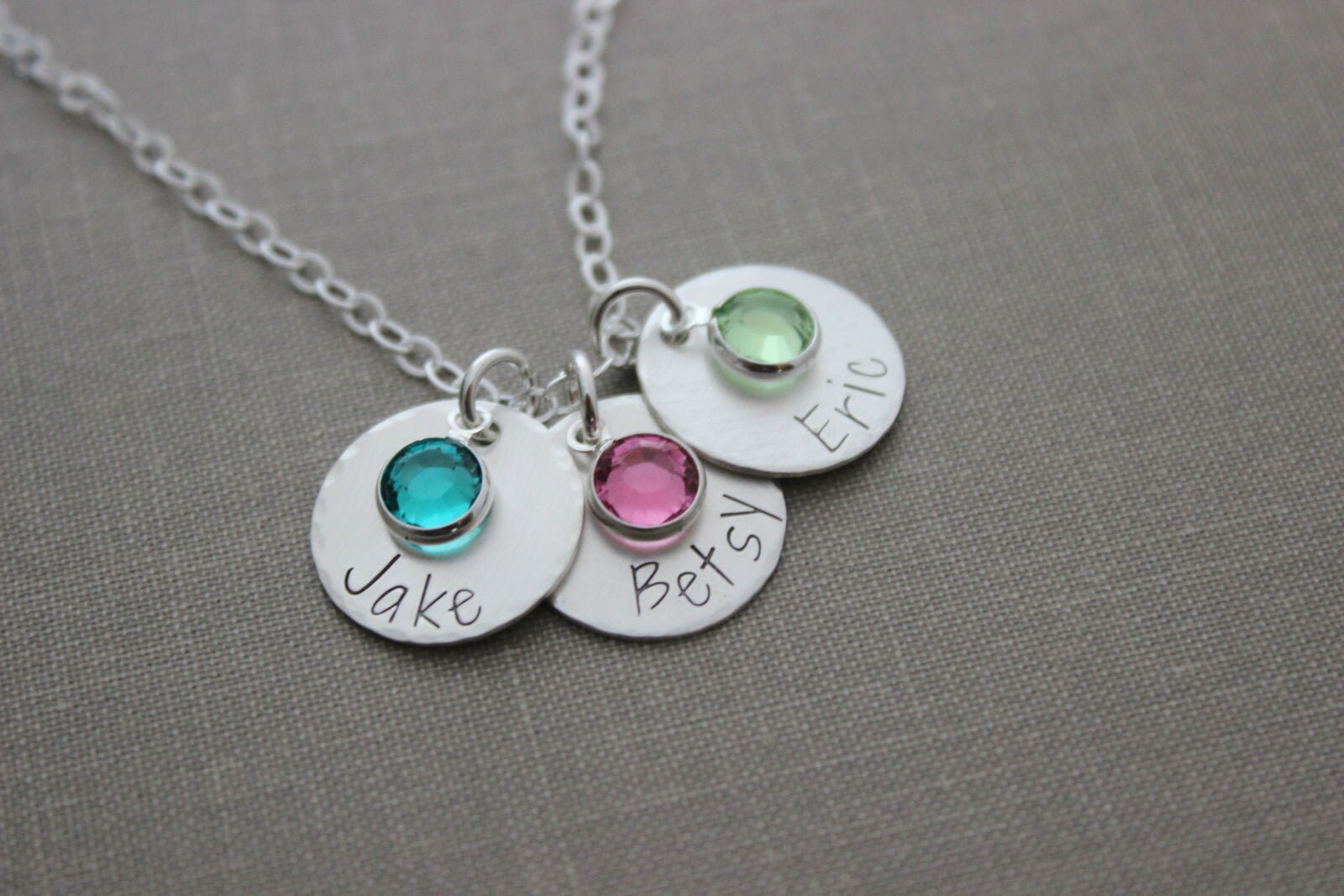 Personalized Name Necklace Sterling Silver Birthstone Necklace Round Circle Discs Customize Mommy Jewelry Christmas Gift for Her Etsy Canada