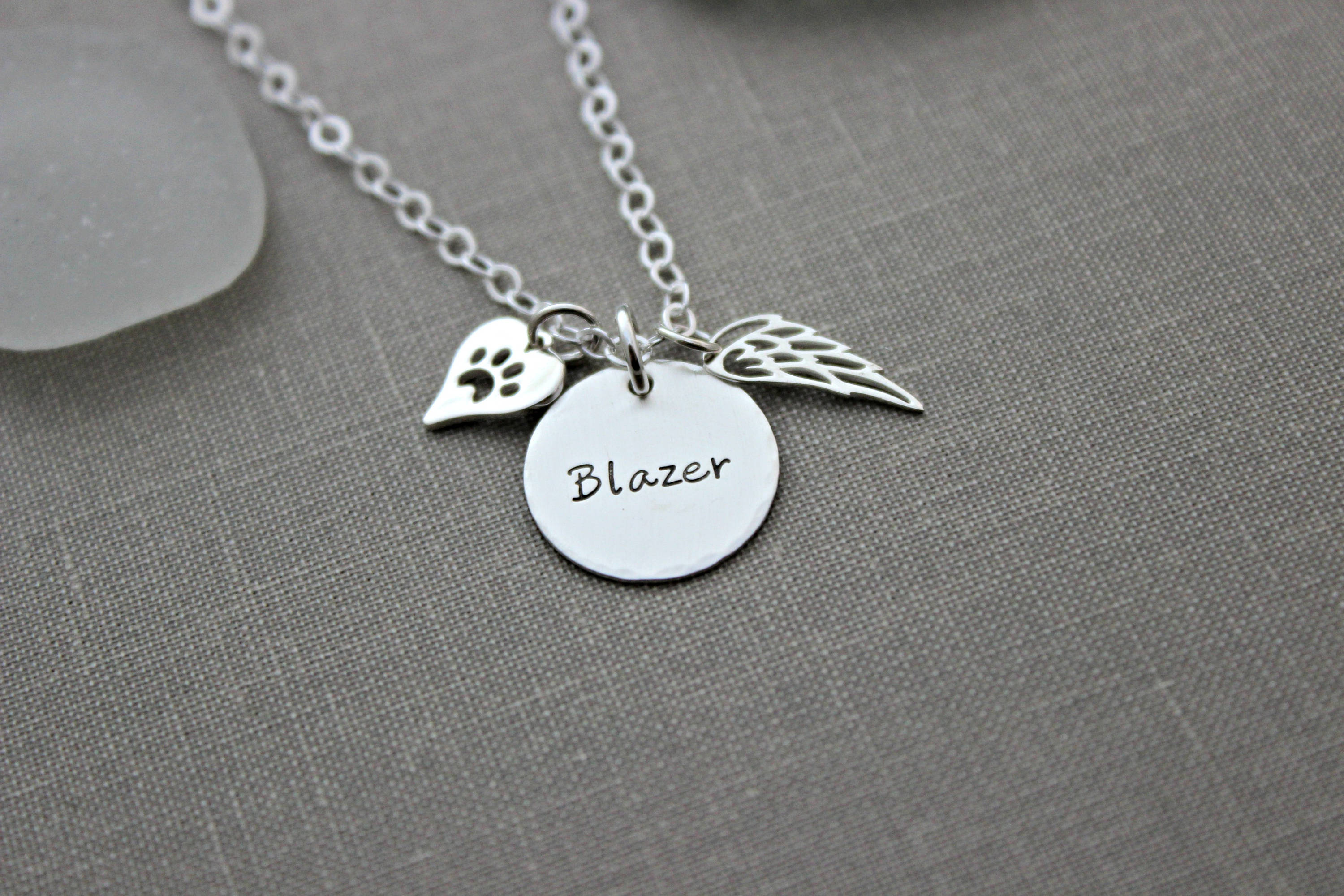 Pet Name Memorial Necklace Sterling Silver Angel Wing Dog Paw Heart ...