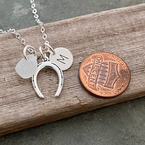 Sterling silver horseshoe - Personalized Charm Necklace with Genuine Sea glass and mini Initial Charm Made to Order Wedding Bridesmaid Gift image 2