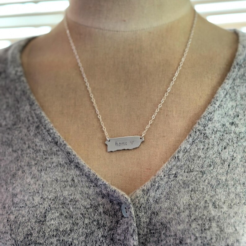 Puerto Rico Necklace - Hand stamped Home necklace - Pewter charm with Sterling silver chain - Heart design - custom image 4