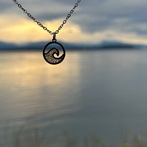 Whidbey Island beach sand necklace, stainless steel wave necklace with beach sand, Washington State, Home necklace, Beach jewelry, wave gift image 7