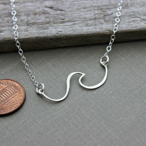 Wave Necklace sterling silver wire wave pendant sideways horizontal necklace Beach Jewelry Ocean necklace gift for her image 5