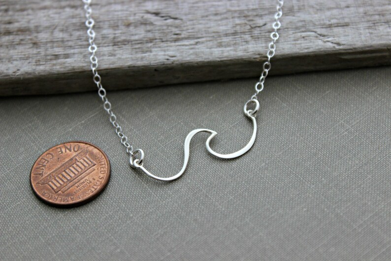 Wave Necklace sterling silver wire wave pendant sideways horizontal necklace Beach Jewelry Ocean necklace gift for her image 5