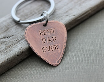 Best dad ever guitar pick keychain - Rustic Copper - Father's Day gift for dad from child - gift for him - Just because gift