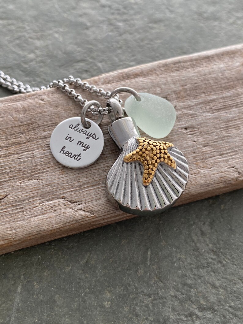 Cremation Urn Pendant Seashell Gold Starfish Stainless Etsy