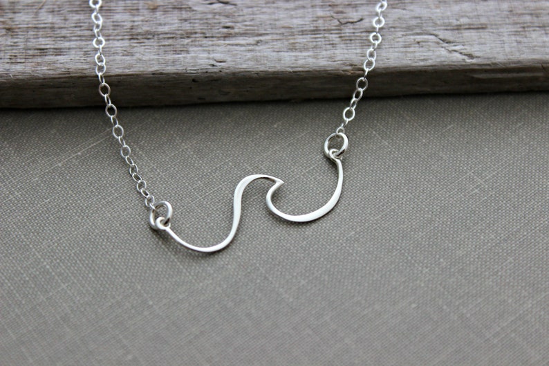 Wave Necklace sterling silver wire wave pendant sideways horizontal necklace Beach Jewelry Ocean necklace gift for her image 2