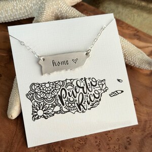 Puerto Rico Necklace - Hand stamped Home necklace - Pewter charm with Sterling silver chain - Heart design - custom image 2