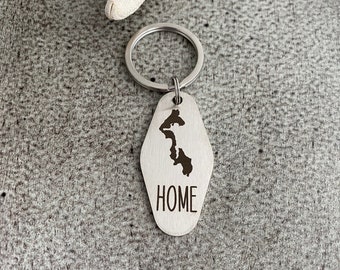 Whidbey Island Motel keychain - engraved stainless steel - home - gift idea