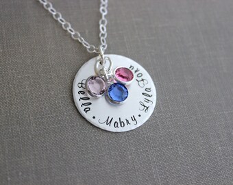 Personalized Sterling Silver Name Necklace with Swarovski Crystal Birthstone Charms - Family Jewelry - Personalized Mother's Day Gift
